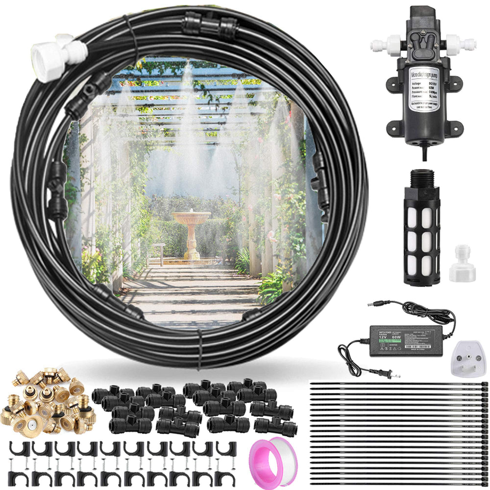 CozyCabin front view of misting kit showing complete contents and quick setup benefit