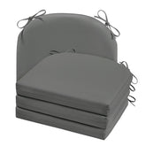Cozyide front view of four dark grey outdoor chair cushions showing neat uniform look and curb appeal