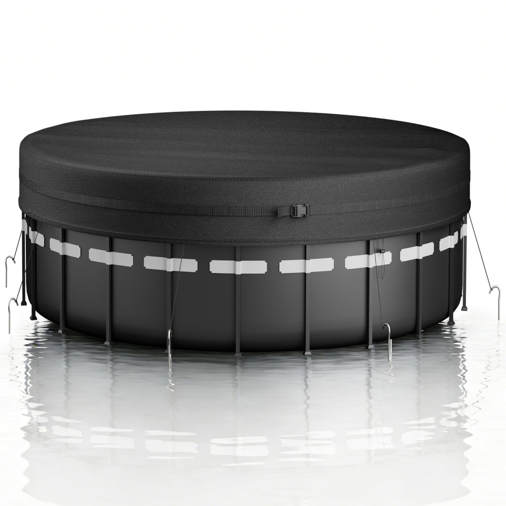 CQQGO front view of 14ft round pool cover showing full protection benefit