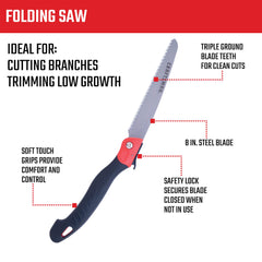 CRAFTSMAN folding pruning saw open blade with triple-ground teeth for efficient cuts