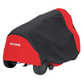 CRAFTSMAN cover front view fitted on a riding mower protecting it from weather