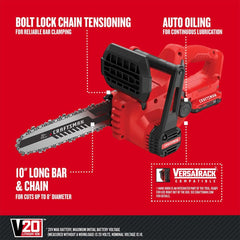 CRAFTSMAN close-up of 10-inch bar and chain showing sharp teeth for clean cuts