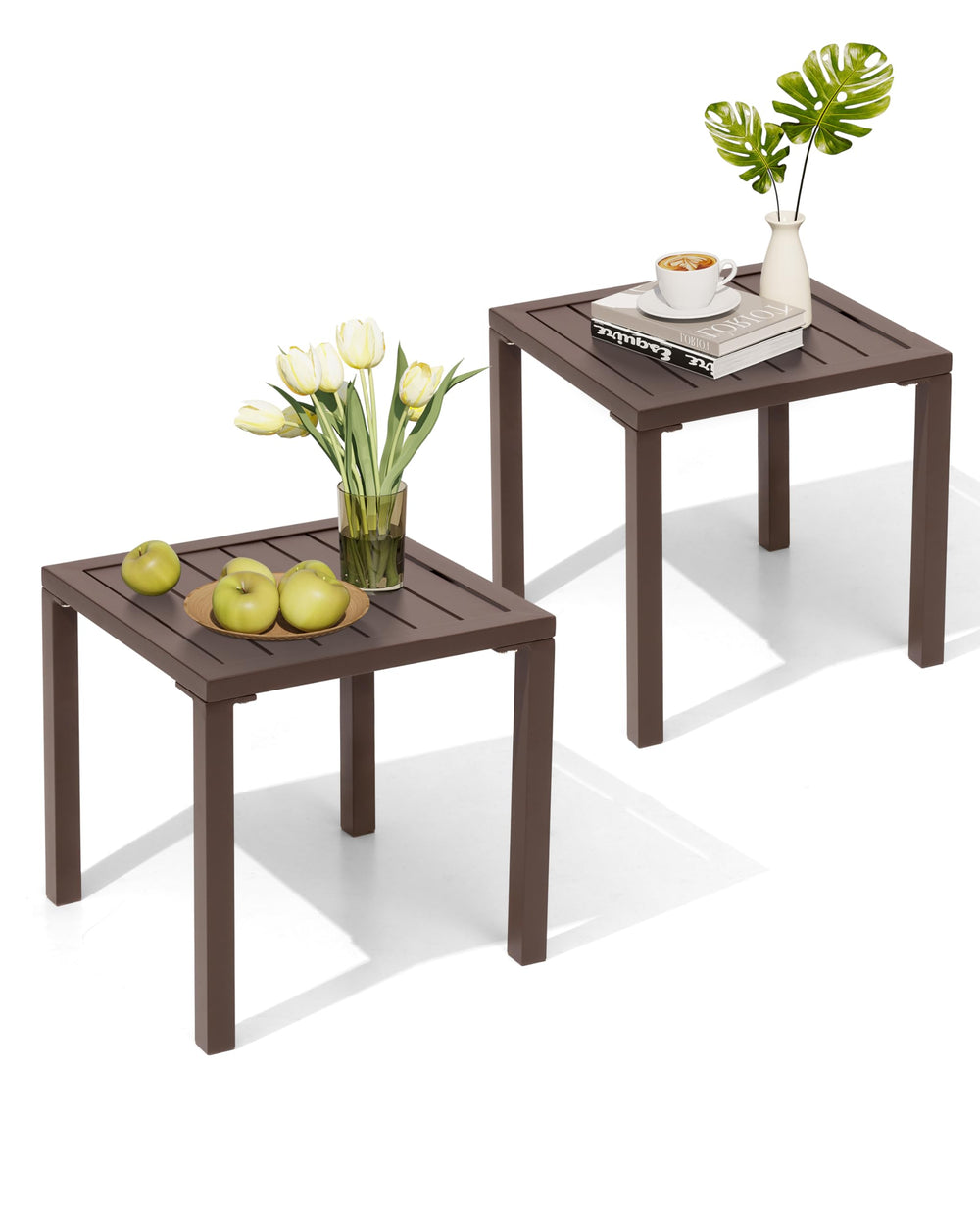 Crestlive front view showing compact aluminum side table, durable outdoor surface