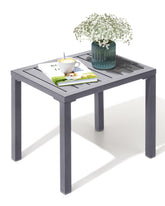 Crestlive front view of gray aluminum side table showing compact footprint and style benefit