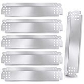 Criditpid front view of six stainless steel heat shields showing compatibility and neat packaging benefit