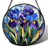 CRISGIF front view of blue purple iris suncatcher showing vivid colors and decorative appeal