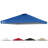 CROWN SHADES front view of 12x12 blue replacement top showing full coverage and style benefit