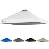 CROWN SHADES front view of white replacement top showing full canopy fit and refreshed look