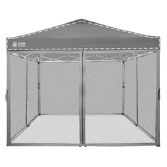 CROWN SHADES front view of grey 10x10 replacement netting showing full insect protection