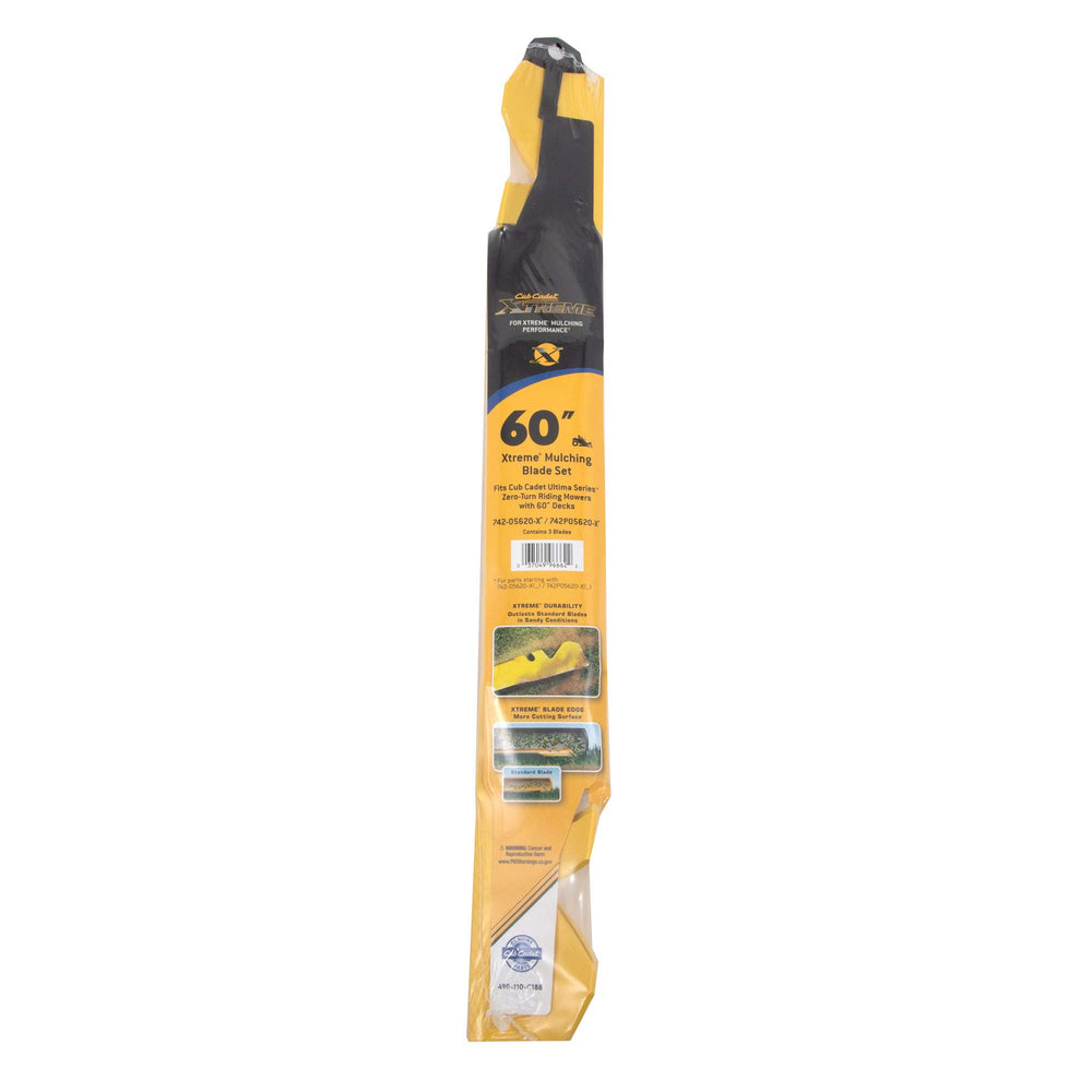 CUB CADET front view of three Xtreme mulching blades showing OEM fit and quality