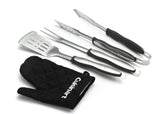 Cuisinart front view of complete tool set showing spatula tongs fork glove, durable convenience