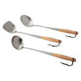 Cuisinart wok tools front view showing full 17-inch stainless heads and wooden handles for control