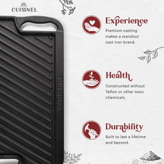Cuisinel flat griddle texture detail for even browning and nonstick buildup