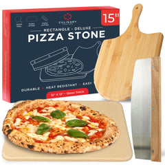 Culinary Couture front packaging showing 15x12 pizza stone set benefit crisp crusts