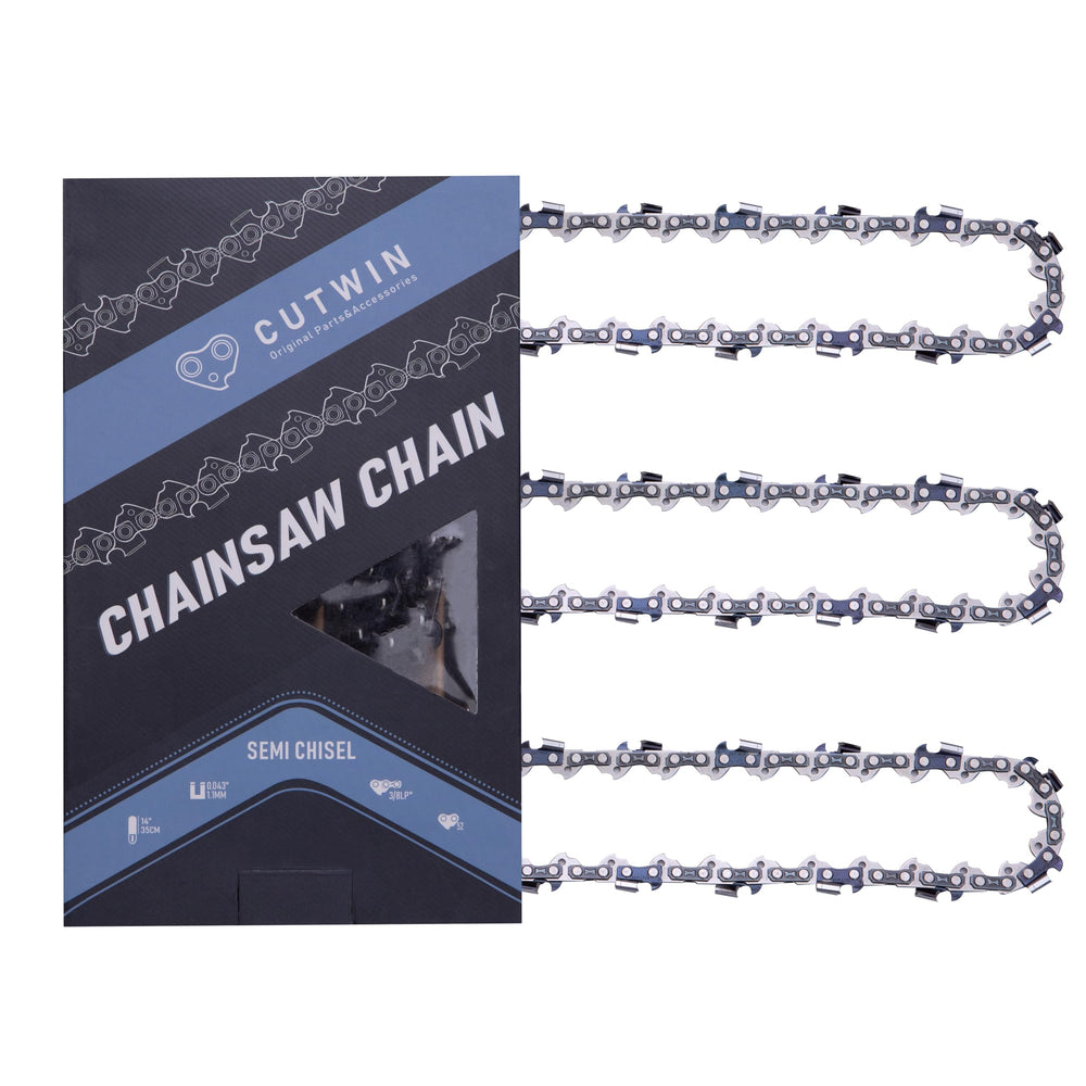 Cutwin front packaging showing three 14-inch chains, clear spare benefit