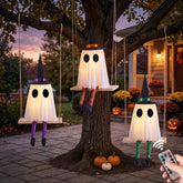 CYSKXYI front view of three glowing witch ghosts on swings, eye-catching yard focal point