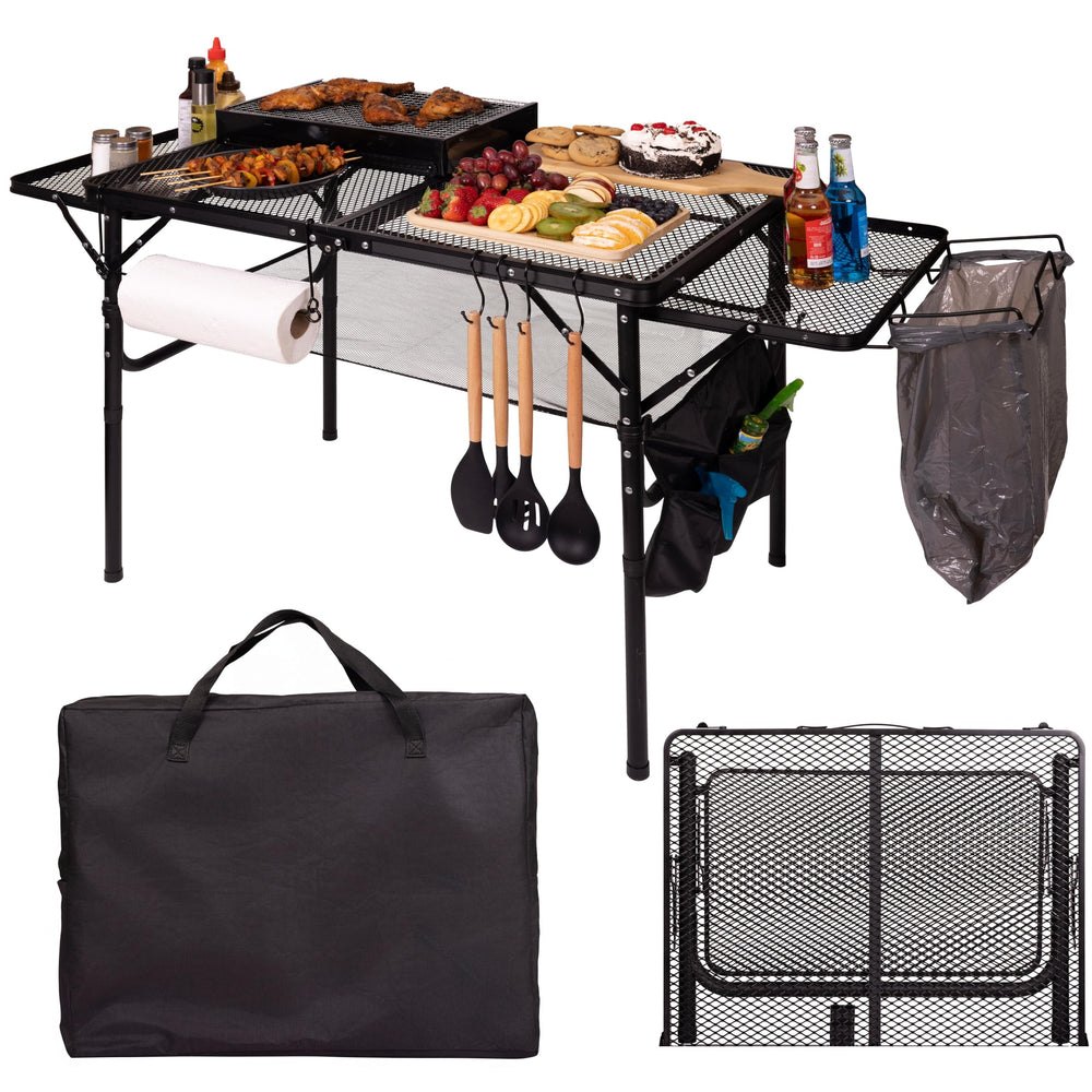 DAFRUM folding table front view showing compact portable setup and easy transport