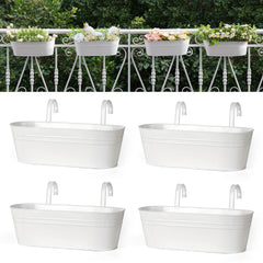 Dahey front view of white 15 inch railing planter showing clean shape and curb appeal
