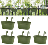 Dahey front view of five metal railing planters showing clean lines and capacity