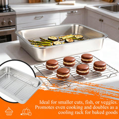 Dallden side profile highlighting 2.75-inch deep pan walls to contain juices