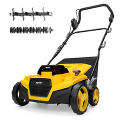 Danero front view of dethatcher showing compact 15-inch body and portability benefit