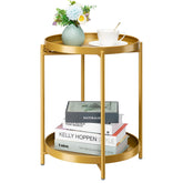 danpinera front view of two gold end tables showing tiered design and removable trays for versatile use