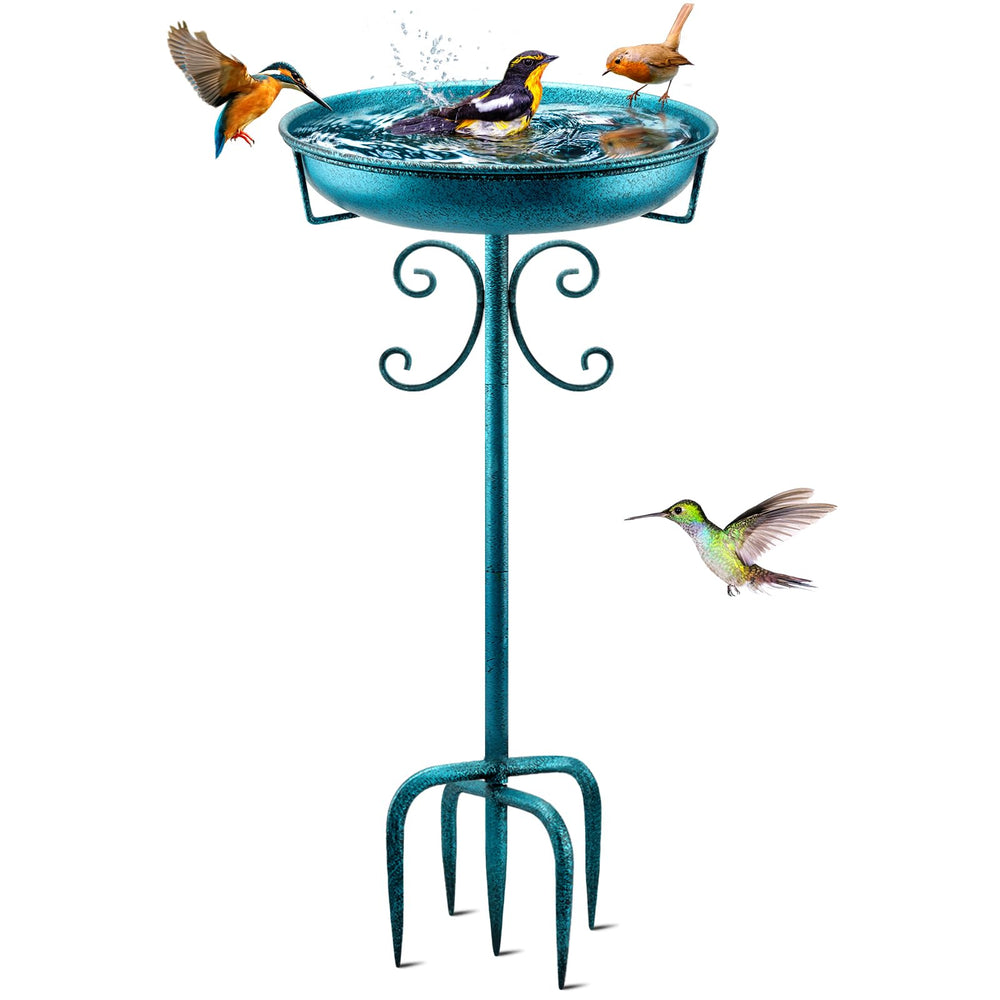 Daoeny front view blue birdbath showing vintage design and curb appeal