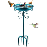 Daoeny front view blue birdbath showing vintage design and curb appeal