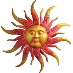 Daogtc metal sun front view showing gold finish and decorative rays, adds warmth