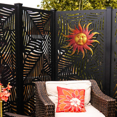 Daogtc sun hung above sofa in living room offering focal decorative interest