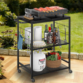 DAOUTIME front view of grill cart showing stable prep area and storage benefit