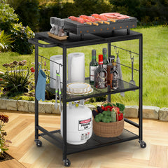 DAOUTIME front view of grill cart showing stable prep area and storage benefit