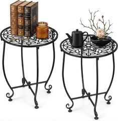 DARCKLE front view of two tables showing compact outdoor styling and durable finish