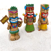 Darware tiki statues front view showing set of three and decorative appeal