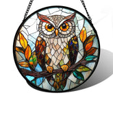 DASTOLL front view owl suncatcher brightens window with color
