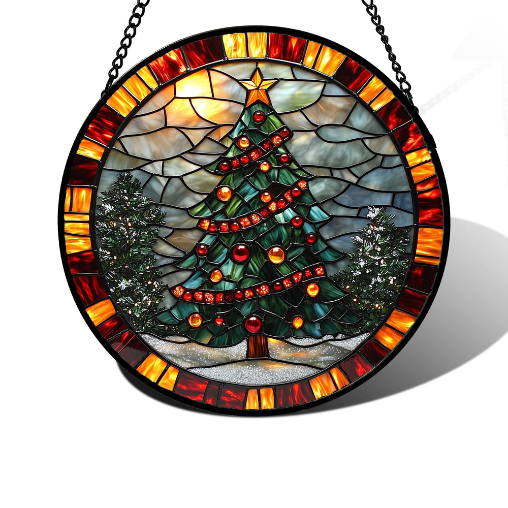 DASTOLL front view of winter tree suncatcher showing vibrant seasonal colors