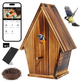 Daulpell front exterior of bird house showing natural wood and entrance, durable shelter for birds