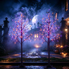 Dazzle Bright front view of two 6ft black birch trees creating spooky ambiance