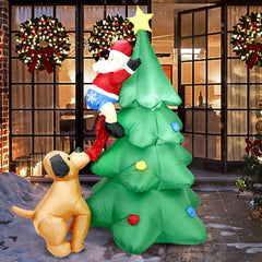 DearSun front view of inflatable tree with Santa and dog for festive curb appeal