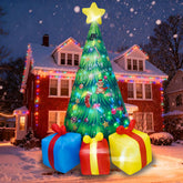 DearSun front view of 8ft inflatable tree showing star and gift boxes, draws attention