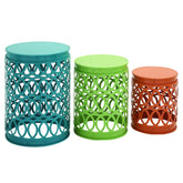 deco 79 front view of three colorful nesting tables for vivid accents