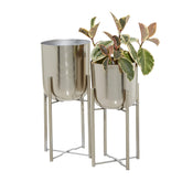 deco 79 silver planters front view showing set of two and immediate styling benefit