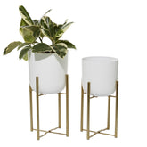 deco 79 front view of two white planters showing modern glam appeal