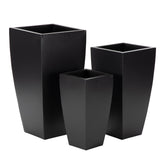 deco 79 front view of three dark gray planters showing modern balance