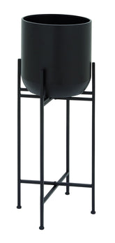 Deco 79 front view of black metal planter showing modern silhouette and instant style
