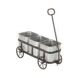 deco 79 wagon planter front view showing farmhouse silver finish and three slots for staging