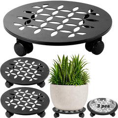 DEELF OUTLET front view of metal plant caddy showing sturdy platform and wheels for stability