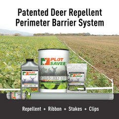 Deer Stopper ribbon being sprayed with PLOTSAVER liquid for scent barrier benefit