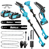 DEHANTOOLS pole saw front view showing compact design and quick-swap benefit