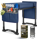 Dekool front view folded stool showing compact portability and storage
